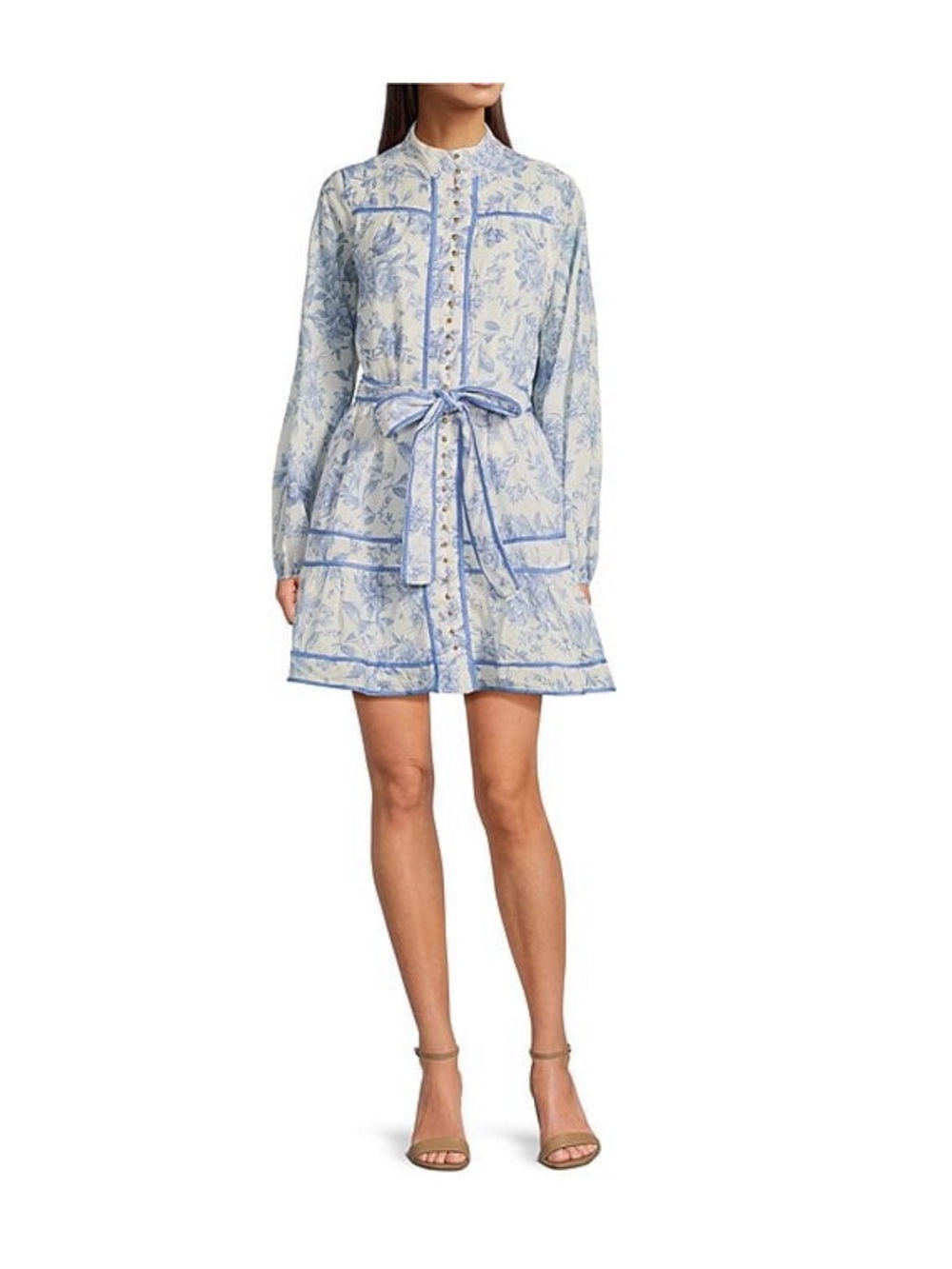 Chloe Mock Neck Long Sleeve Tie Ruffle A-Line Dress